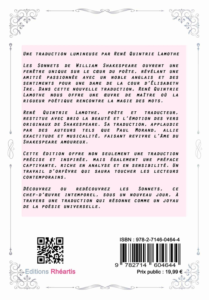 William SHAKESPEARE - Sonnets traduits par René QUINTRIE LAMOTHE